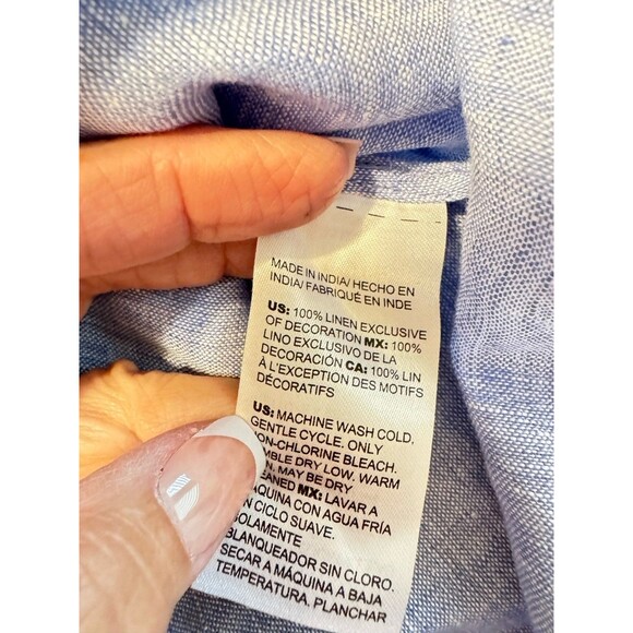 Chico's Women's 100% Linen Tunic Top 3/4 Sleeve Blue Size 2.5 US 14 w/ Rick Rack - Picture 5 of 6